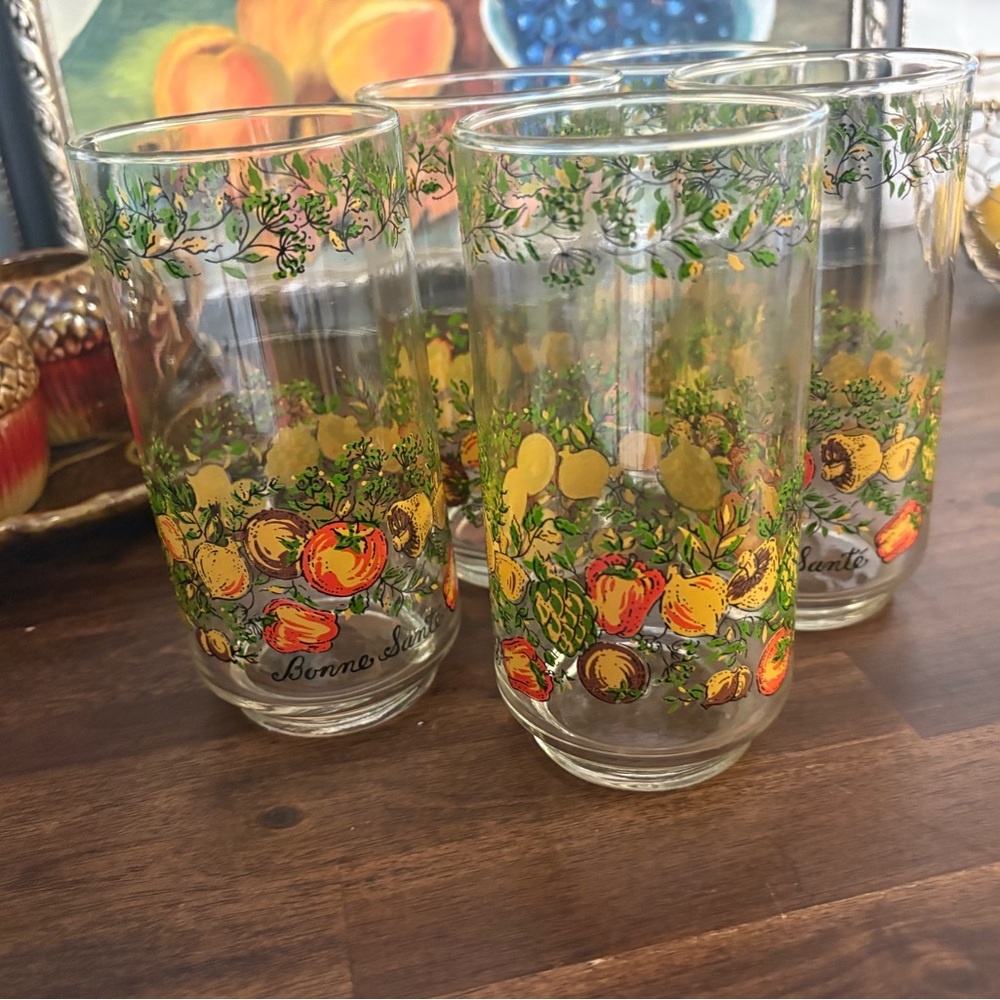 6pc Corelle Libbey Bonne Sante Spice of Life 5-inch Glasses Set Of 6 Vintage - Picture 2 of 7